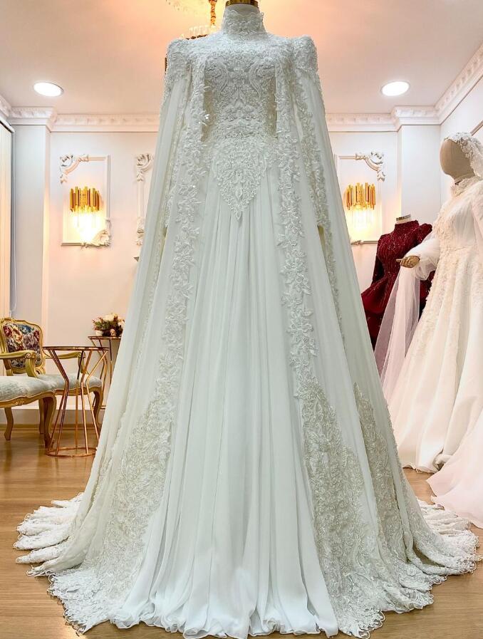 Princess Muslim Islamic Wedding Dress 2024 Elegant Dubai Arabic Country Style Bridal Gowns Appliques Lace Corset Church Bride Dress Appliques Robe De 