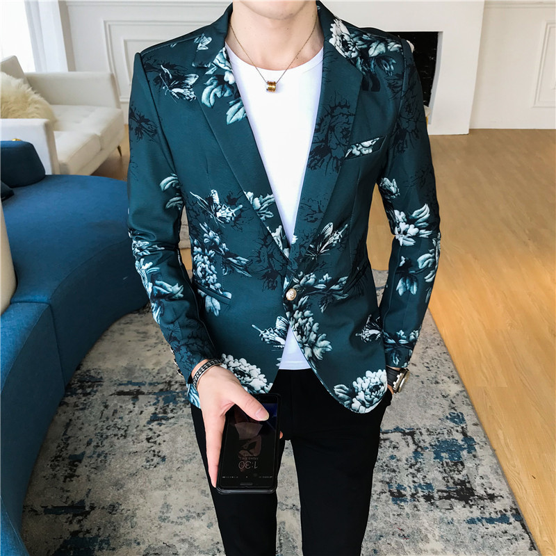 Men's Suits Blazers High quality S-3XL Korean version fashion casual printing shopping travel party nightclub dress men's slim suit jacket 2