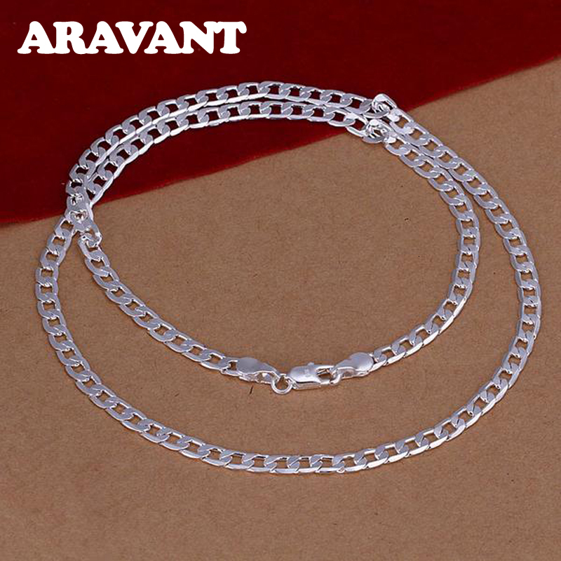 Strands Strings 925 Silver 4mm Flat Sideways Necklace Chain For Men Fashion Jewelry 230426