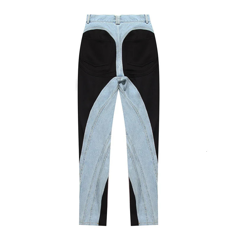 Women's Pants s TWOTYLE Colorblock Patchwork Denim Pencil Pant High Waist Casual Slim Jeans Trousers Female Fashion 2023 Autumn 231127