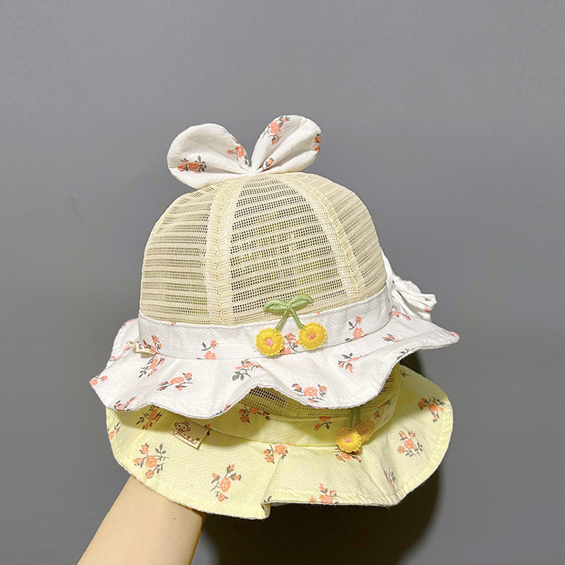 Caps Hats Spring Summer Sun Hat for Baby Girl Cute Dot Print Infant Bucket Cap Sweet Princess Bowknot born Beanie Caps Gorras 230427