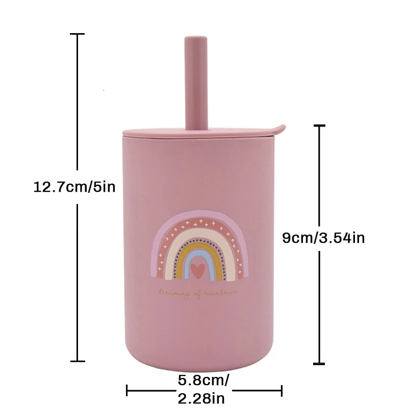 Cups Dishes Utensils Baby Silicone Sippy Portable Storage Snack Container Feeding Children Rainbow Printing Leakproof Learning Drink Bpa Free 230426