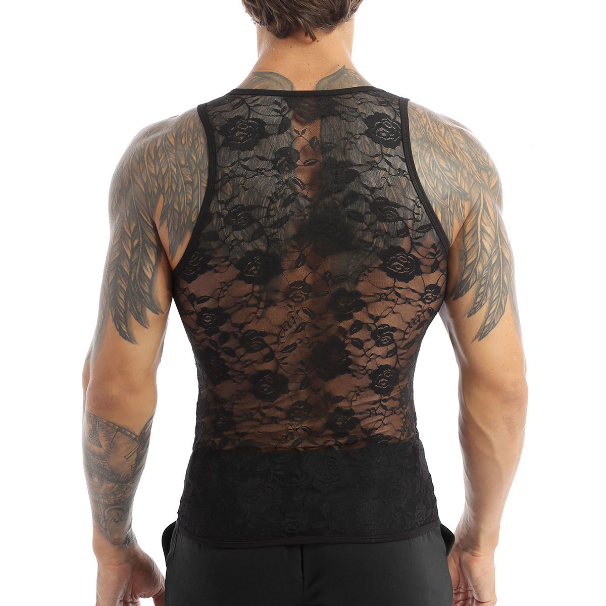 Men's Tank Tops Mens Sissy Sexy See Through Lingerie U Neck Sleeveless Stretchy Floral Lace Muscle Fitted TShirt Undershirt Crop 230426