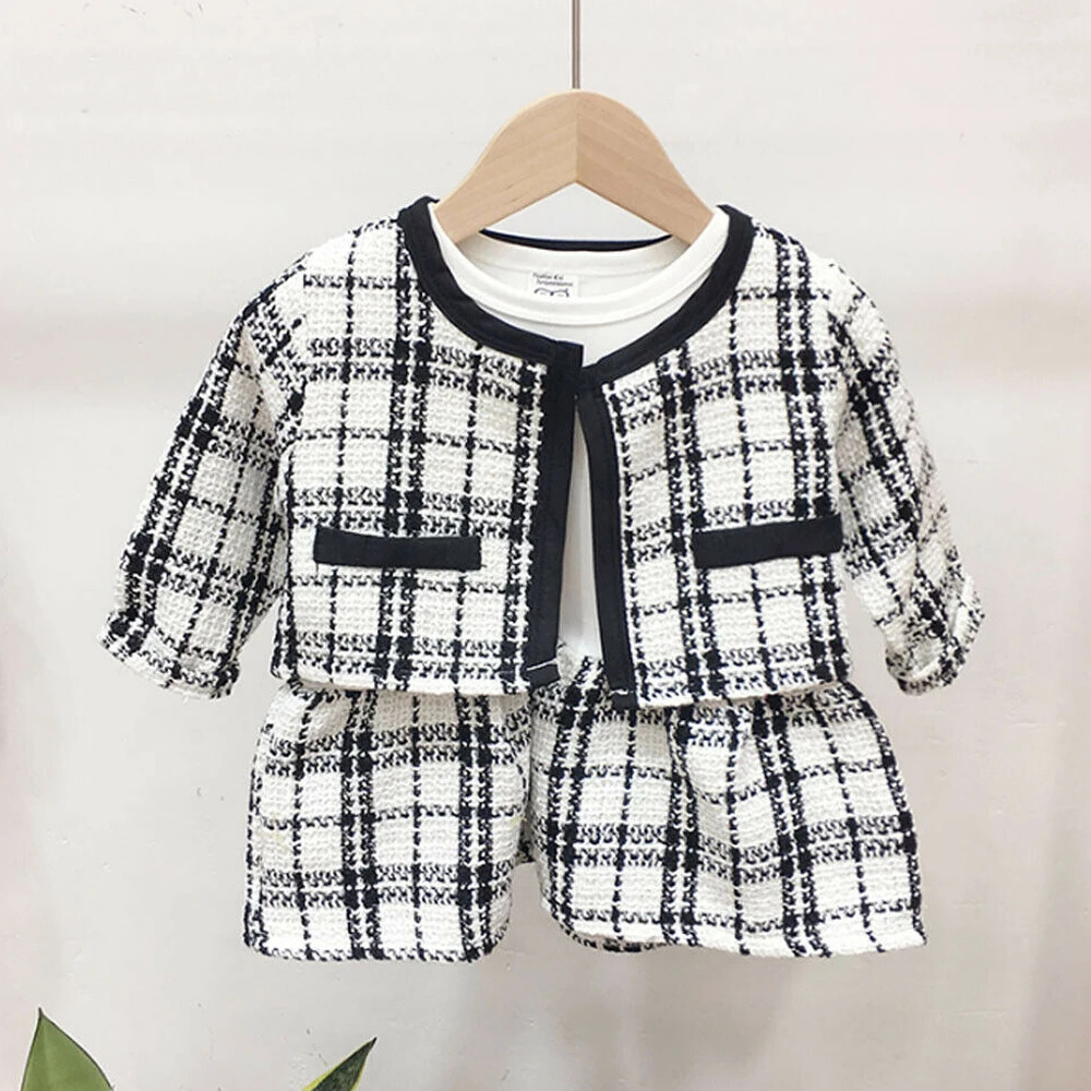 Pajamas 2PCS Autumn Winter Spring Party Baby Girls Clothes Plaid Coat Tops Tutu Dress Formal Outfits Fit For 0 6 Years 231124