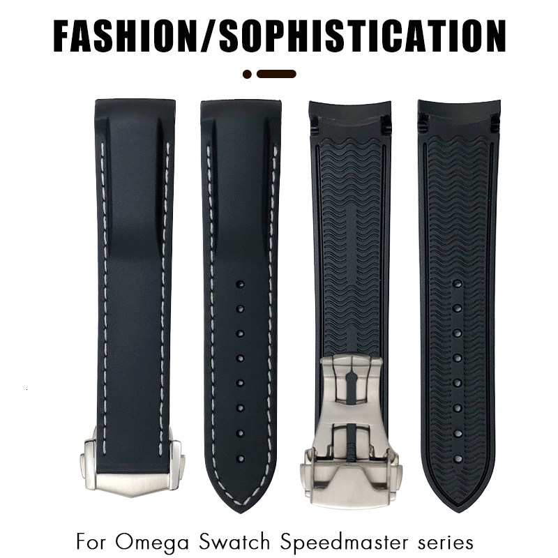 Watch Bands 19mm 21mm 22mm Curved Rubber Watchband 20mm Fit for Speedmaster Moonwatch 300 AT150 230426