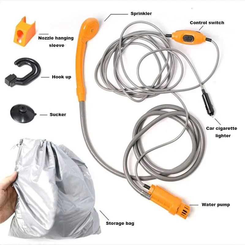 Outdoor Gadgets Camping Shower Outdoor Hiking Travel Portable Shower And 20L Bucket Set Car Washer Plant Watering Pet Cleaning 12V Electric Pump 23112