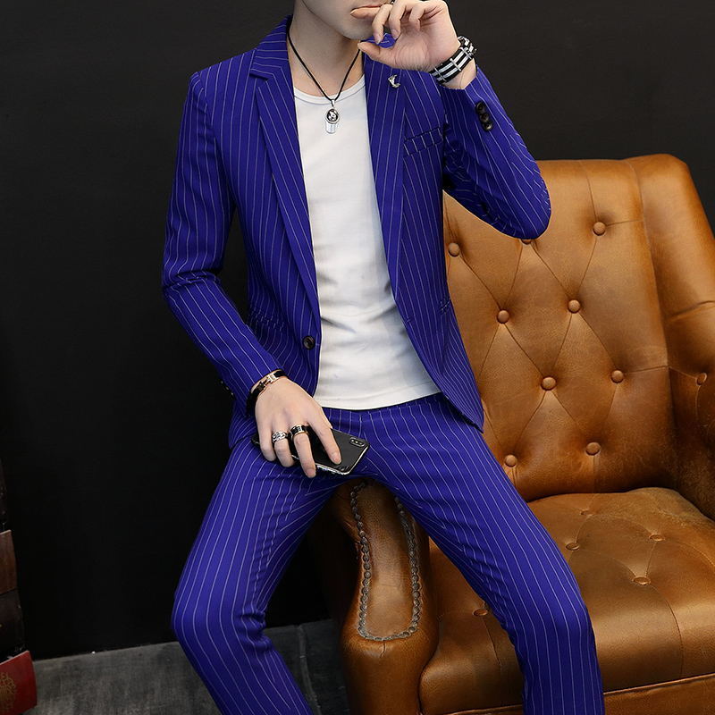 Men's Suits Blazers Boutique Blazer Trousers Men's Fashion Striped Business Casual British Style Gentleman Elegant Formal Suit 2-piece Set 2