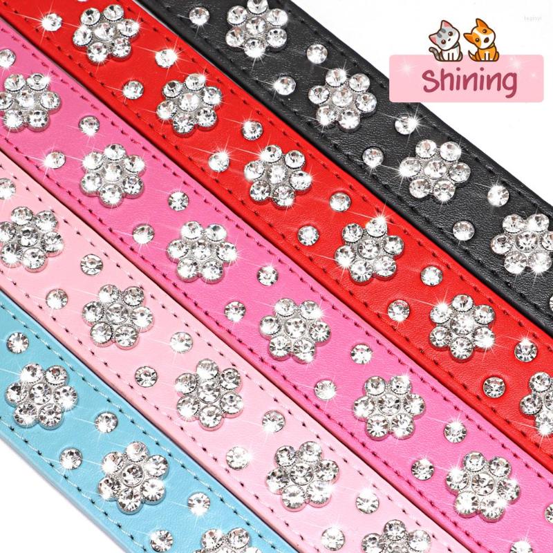 Dog Collars Dog Collars Bling Rhinestone Collar Necklace PU Leather Cat Puppy Necklaces With Crystal Pet Accessory For Small Medium Dogs H250219