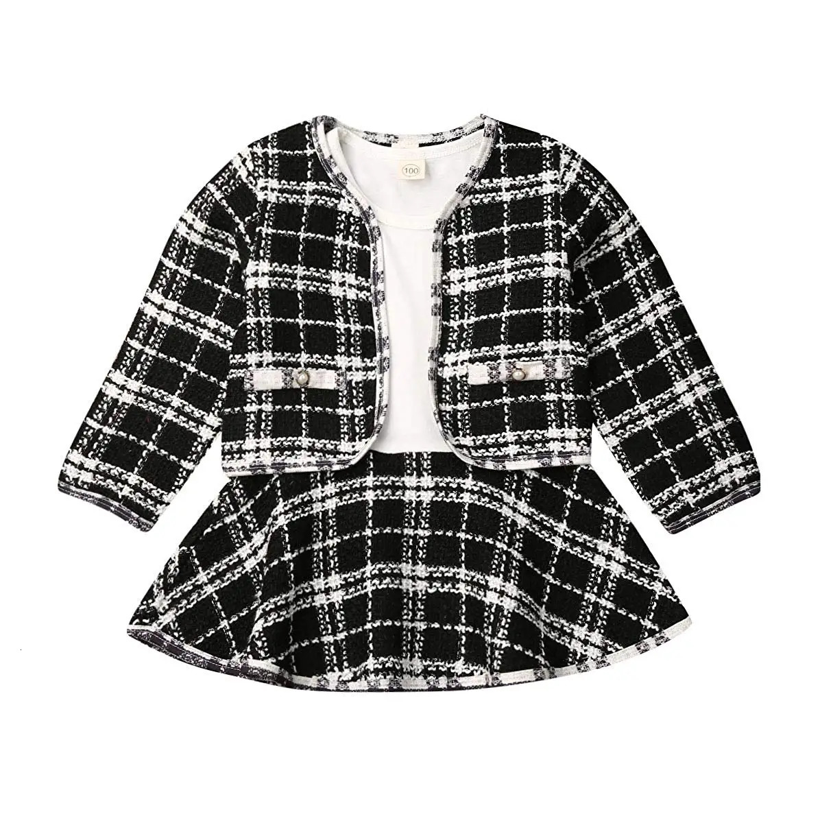 Pajamas 2PCS Autumn Winter Spring Party Baby Girls Clothes Plaid Coat Tops Tutu Dress Formal Outfits Fit For 0 6 Years 231124