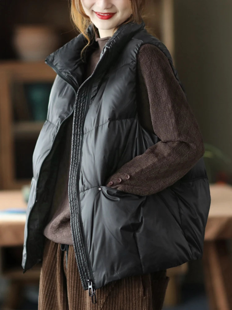Women's Vests Winter for Women 2023 Autumn Zipper Loose Solid Down Cotton Short Vest Coat Casual Sleeveless Jacket Waistcoat Female 231124