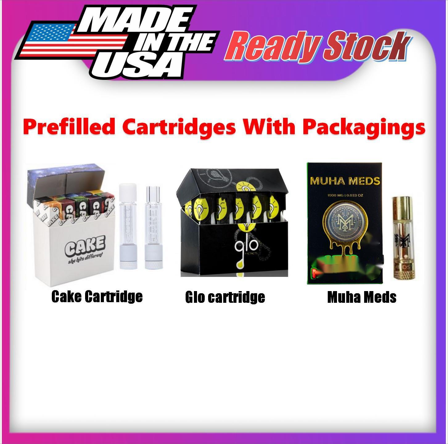 USA STOCK prefilled GLO Cake Muha Meds carts cartridge thick oil vape cartridges THCO with 1ml prefilled ship from USA warhouse