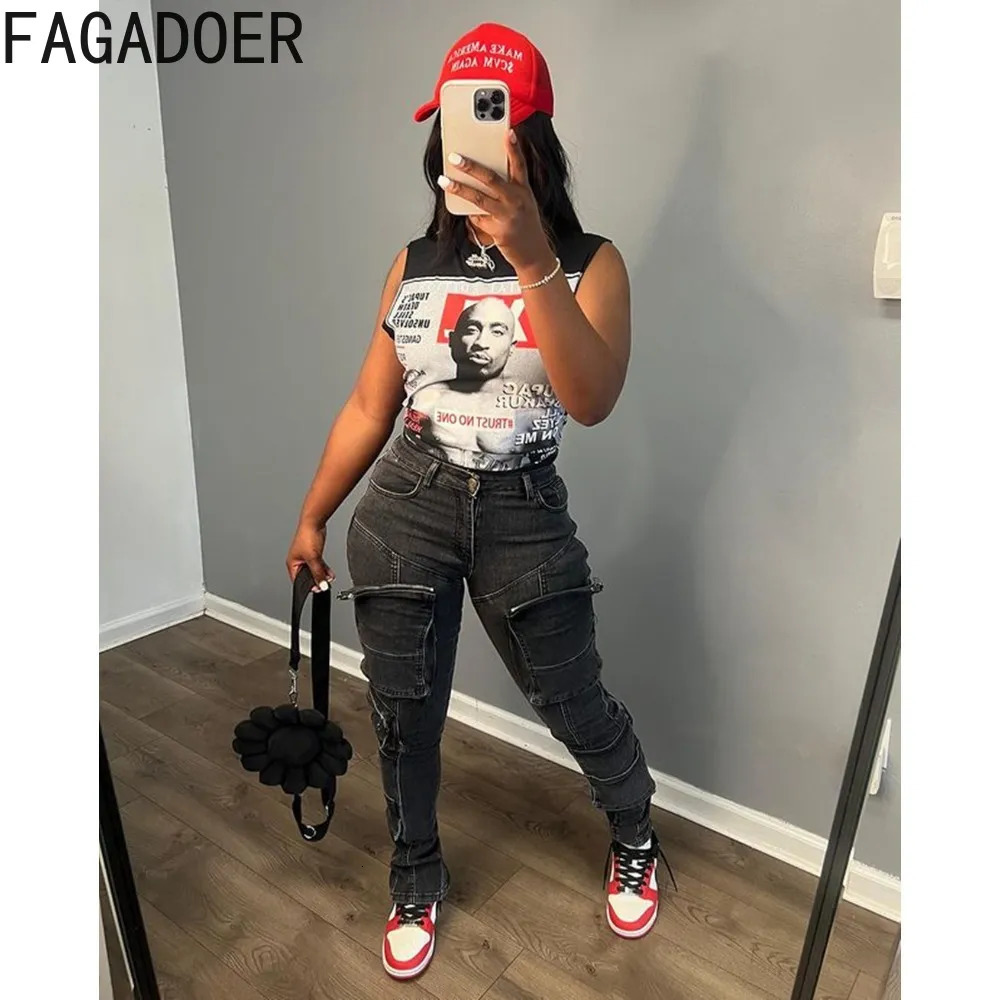 Women s Jeans FAGADOER Black Vintage Fashion Skinny Denim Pant High Waist Button Zip Pocket Trousers Casual Female Elastic Jean Bottoms 231127