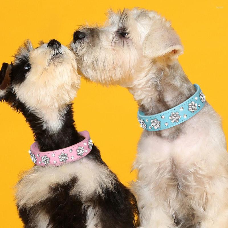 Dog Collars Dog Collars Bling Rhinestone Collar Necklace PU Leather Cat Puppy Necklaces With Crystal Pet Accessory For Small Medium Dogs H250219