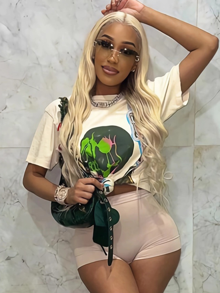 Women's T Shirt Kaus Grafis Gambar Huruf Mode Sifreyr Atasan Kasual Lengan Pendek Leher O Musim Panas Wanita Longgar Streetwear Seksi Y2K 230427