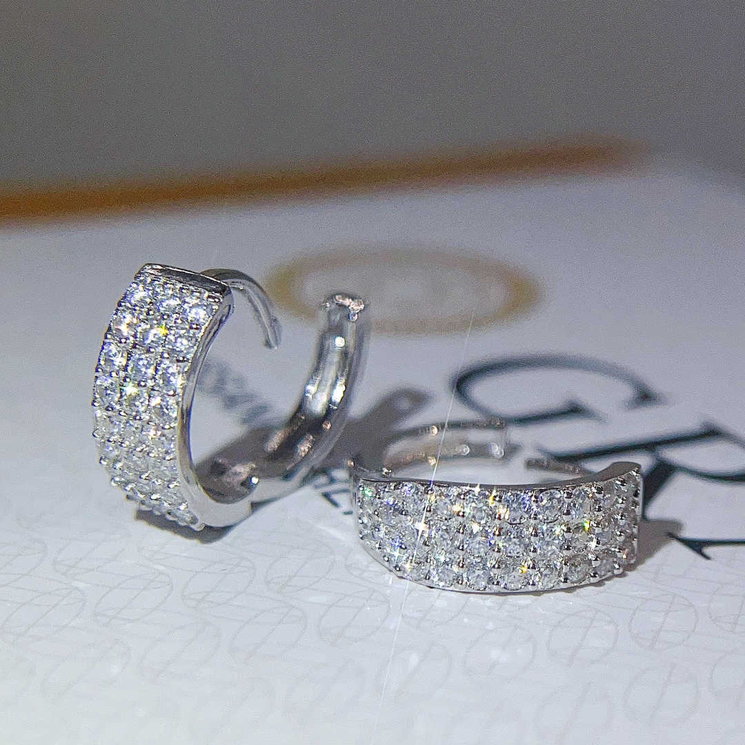 Fashion Hot Selling Hip Hop 3 Rows Iced Out Moissanite Diamond Gold Plated 925 Sterling Silver Hoop Earrings
