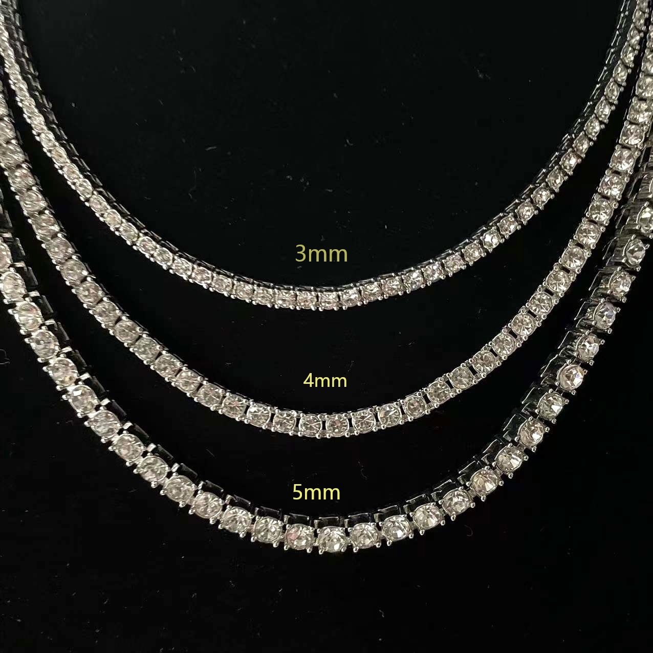 3/4/5mm Tennis Chains, Iced Out Single Row Necklaces, Rose Gold Sier Pink Women Men Fashion Round Dia Rhie Bg Hip Hop Jewelry Bracelet Gifts