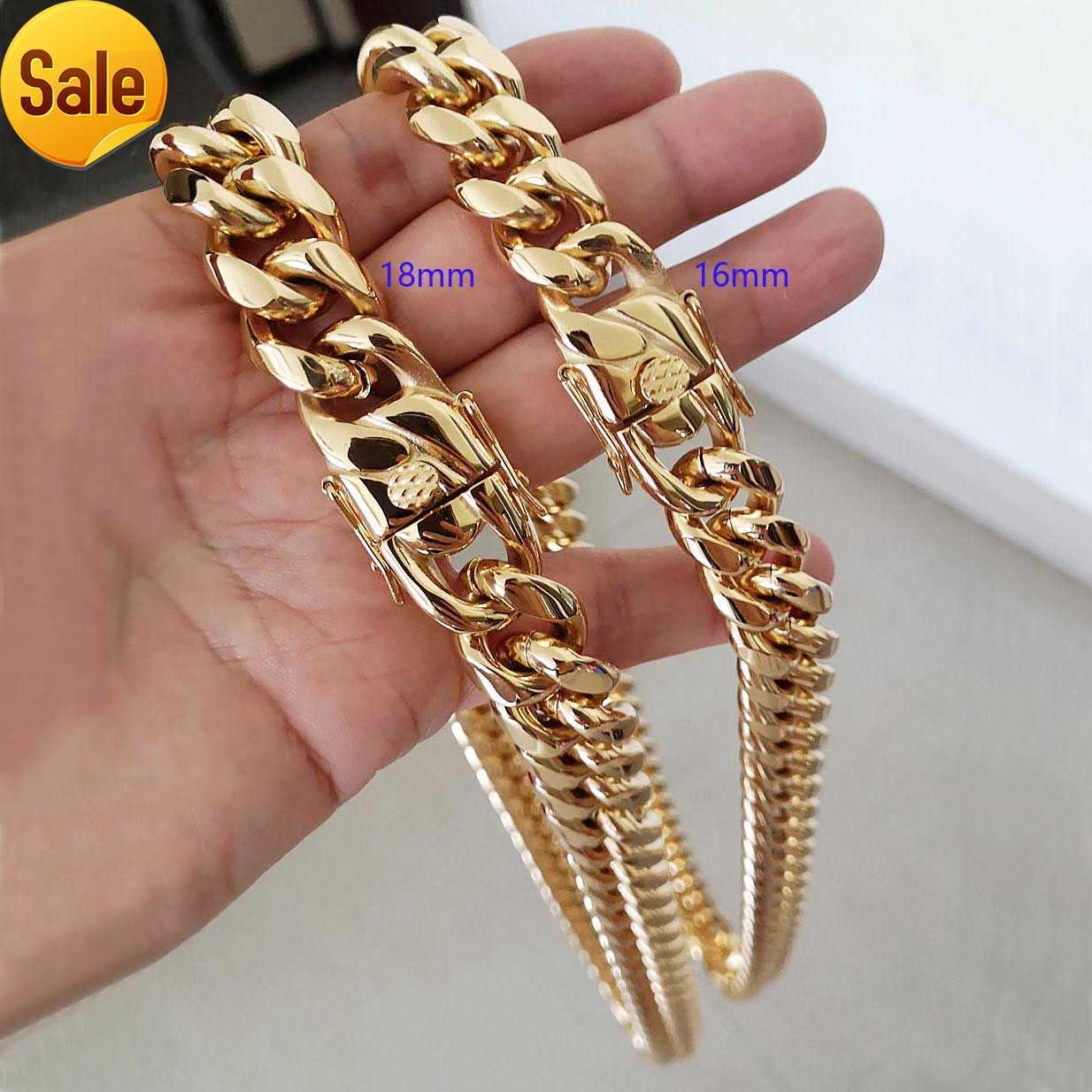 16MM 18MM Men Hip Hop Cuban Link Necklaces Bracelets 18k gold plated S925 silver Choker Jewelry High Polished Casting Chains Double Safety Clasps, Steel 16mm
16MM 18MM Men Hip Hop Cuban Link Necklaces Bracelets 18k gold plated S925 silver Choker Jewelry High Polished Casting Chains Double Safety Clasps, Steel 16mm