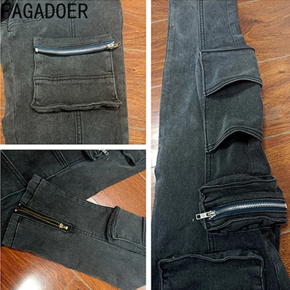 Women s Jeans FAGADOER Black Vintage Fashion Skinny Denim Pant High Waist Button Zip Pocket Trousers Casual Female Elastic Jean Bottoms 231127