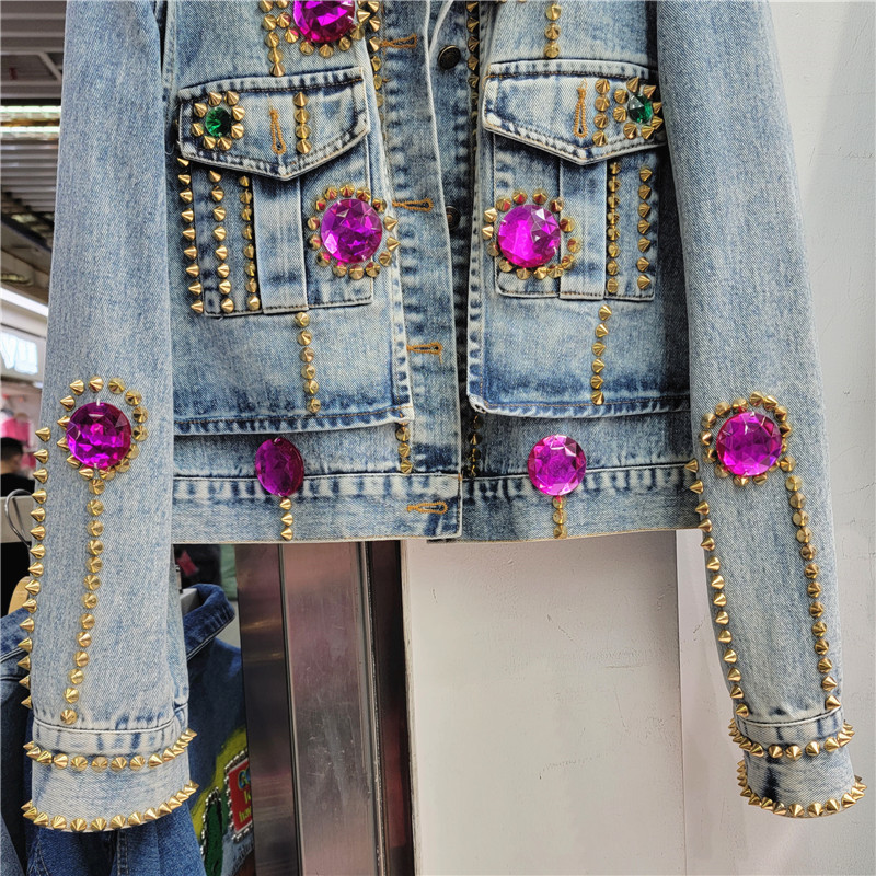 Women's Jackets Streetwear Fashion Denim Jackets Women Korean Loose Short Cowboy Outerwear Rivet Diamonds Big Pocket Jeans Jacket Coat Female 230