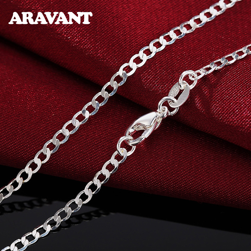 Strands Strings 925 Silver 4mm Flat Sideways Necklace Chain For Men Fashion Jewelry 230426