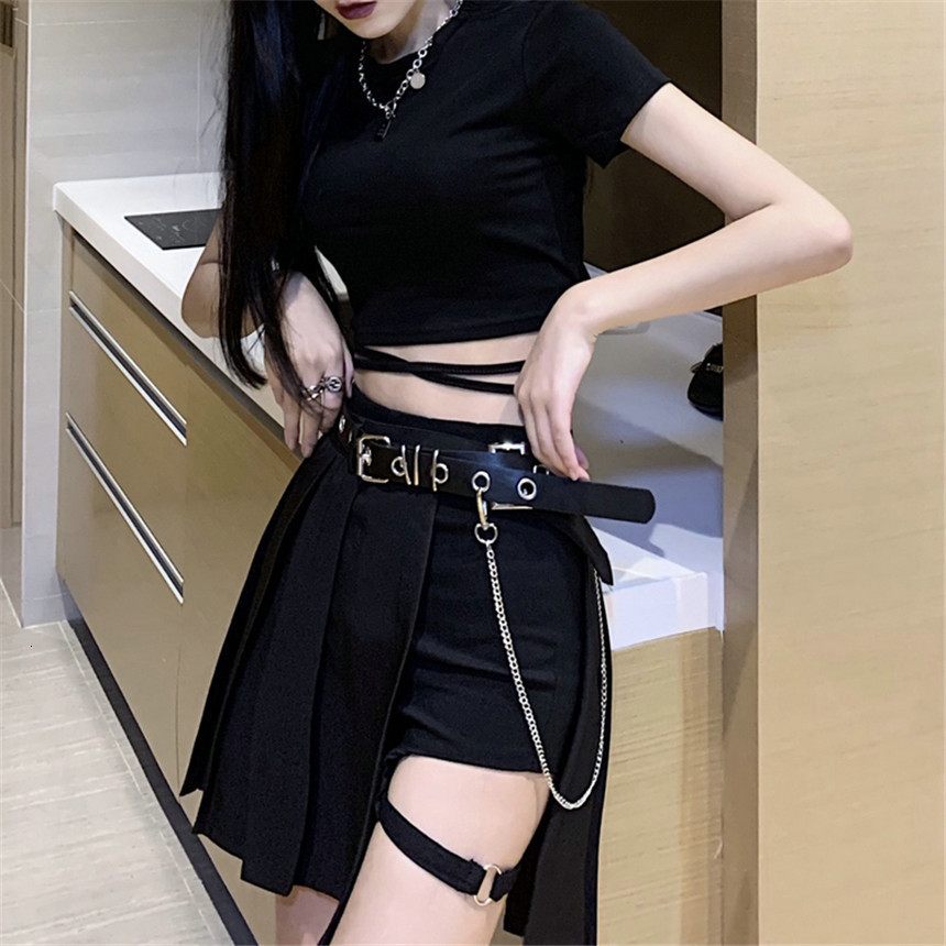 Skirts Female Punk Gothic Style Plaid Irregular Asymmetrical High Waist Pleated Mini sexy skirt for sex 230426