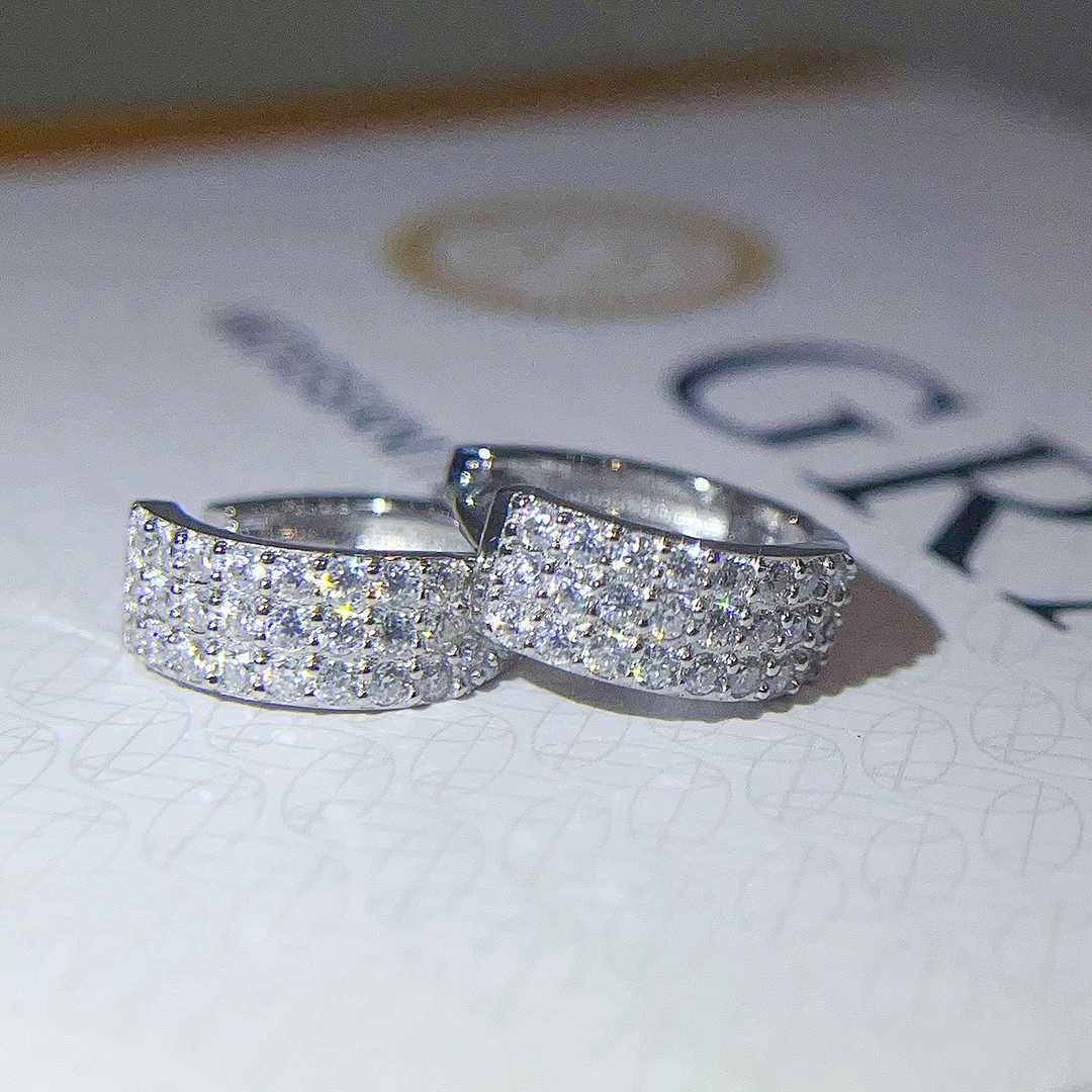 Fashion Hot Selling Hip Hop 3 Rows Iced Out Moissanite Diamond Gold Plated 925 Sterling Silver Hoop Earrings