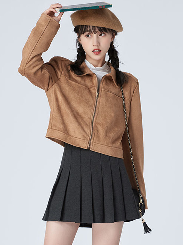 Women's Jackets Suede Velvet Loose Jacket Coat Women Fashion Long Sleeve Turn-down Collar Zipper Short Jackets Female All-match Pocket Blazer 230