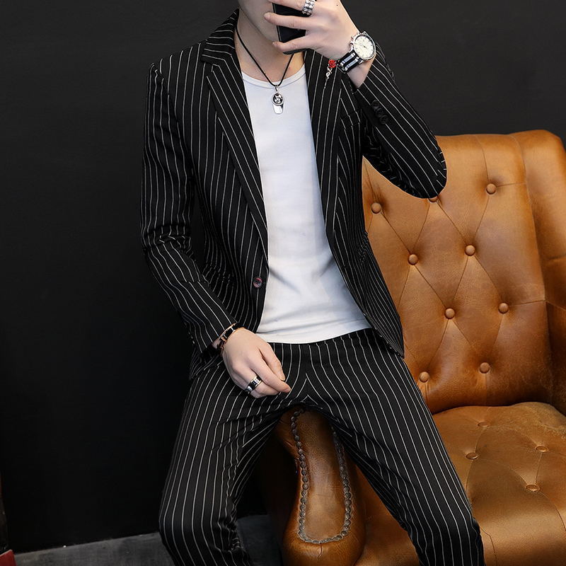 Men's Suits Blazers Boutique Blazer Trousers Men's Fashion Striped Business Casual British Style Gentleman Elegant Formal Suit 2-piece Set 2