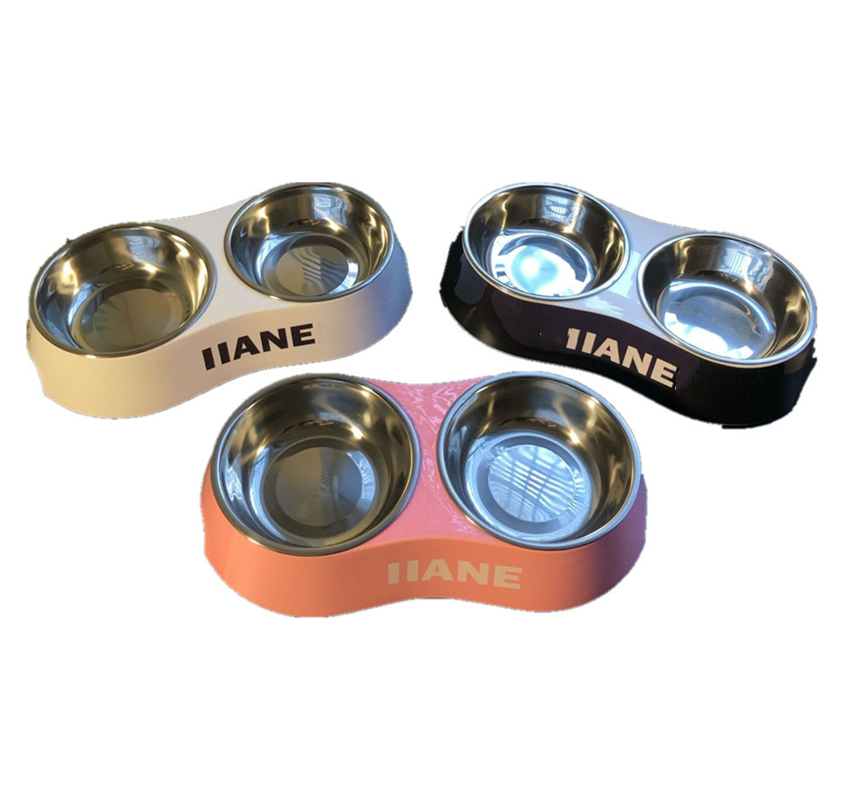 Designer Black White Pink Double Letter Printed Pet Drinking Bowl Cat Dog Food Set