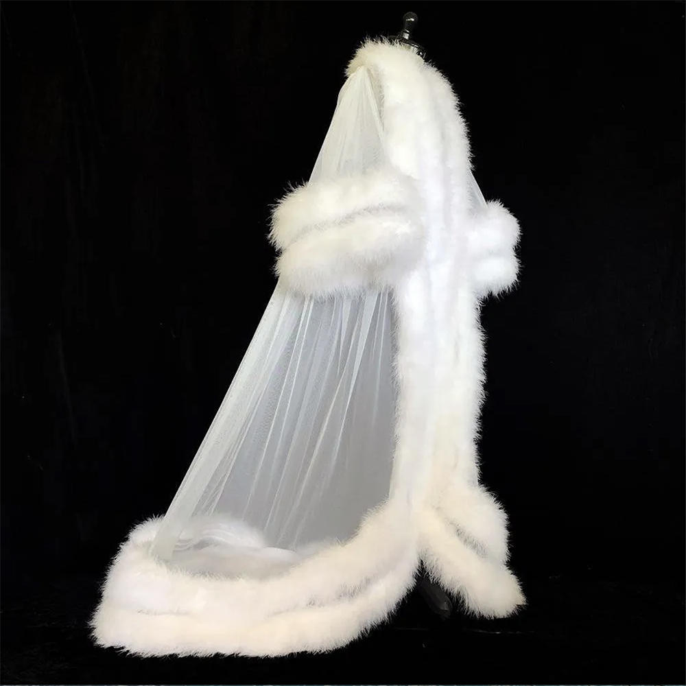 White Double Deluxe Women Robe Fur Wraps Bathrobe Sleepwear Bridal Robe Marabou Dressing Gown Party Gifts Bridesmaid Wraps