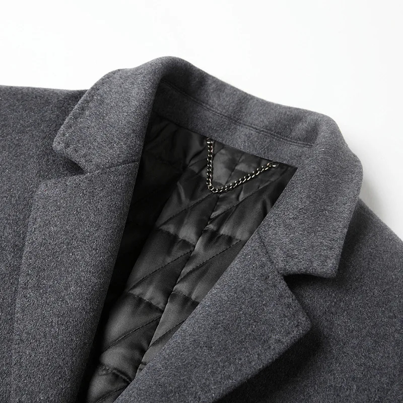 Men's Fur Faux Winter Jacket for Men Classic Causal Commute Mid Long Coat Thickened Gray 50 Wool Blends Korean Fashion Warm Overcoat 231124