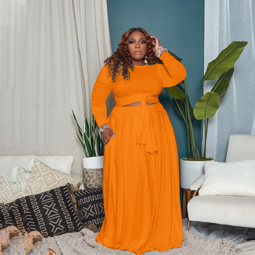 Women's Plus Size Tracksuits Womens Clothing Sexy Skirt Two Pieces Sets Long Sleeves Floor Length Solid Fashion Casual Wholesale Drop 230426