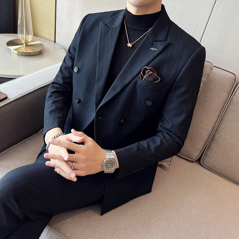 Men's Suits Blazers Plus-size S-7XL Blazer Pants Men's Fashion Gentleman Slim Fit Business and Leisure Double Row Officiating Wedding 2 Sets