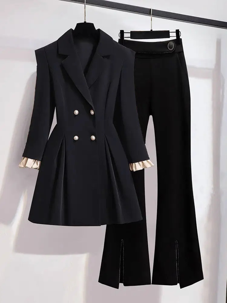 Women s Jackets Korean Fashion Suit 2023 Spring and Autumn Top Micro Flared Pants Elegant Two piece Set 231127