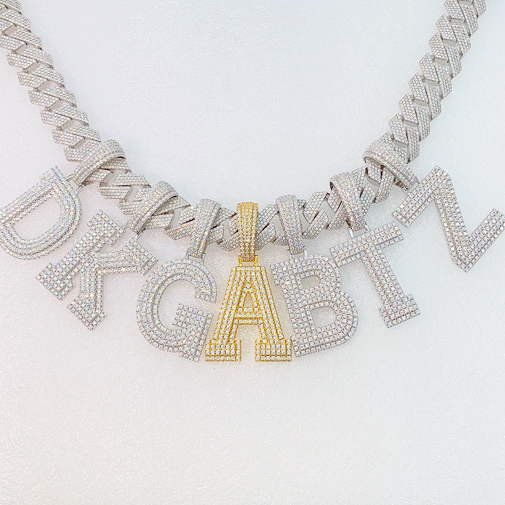 A-Z 925 Sterling Silver Passed Test Moissanite Diamond Letter Pendant Necklace fo Men Women Nice Gift with 3mm 24inch Steel Rope Chain