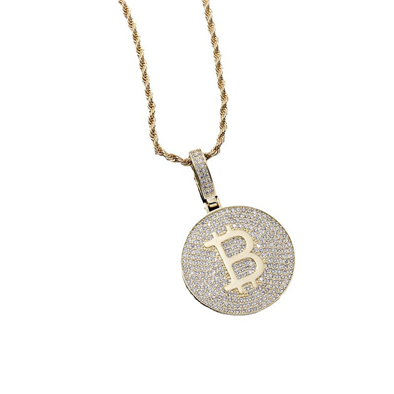 Hip Hop TopBling Round Card Letter B Pendant Necklace Stainless Steel 18K Real Gold Plated Full 5A Zircon Mens Jewelry