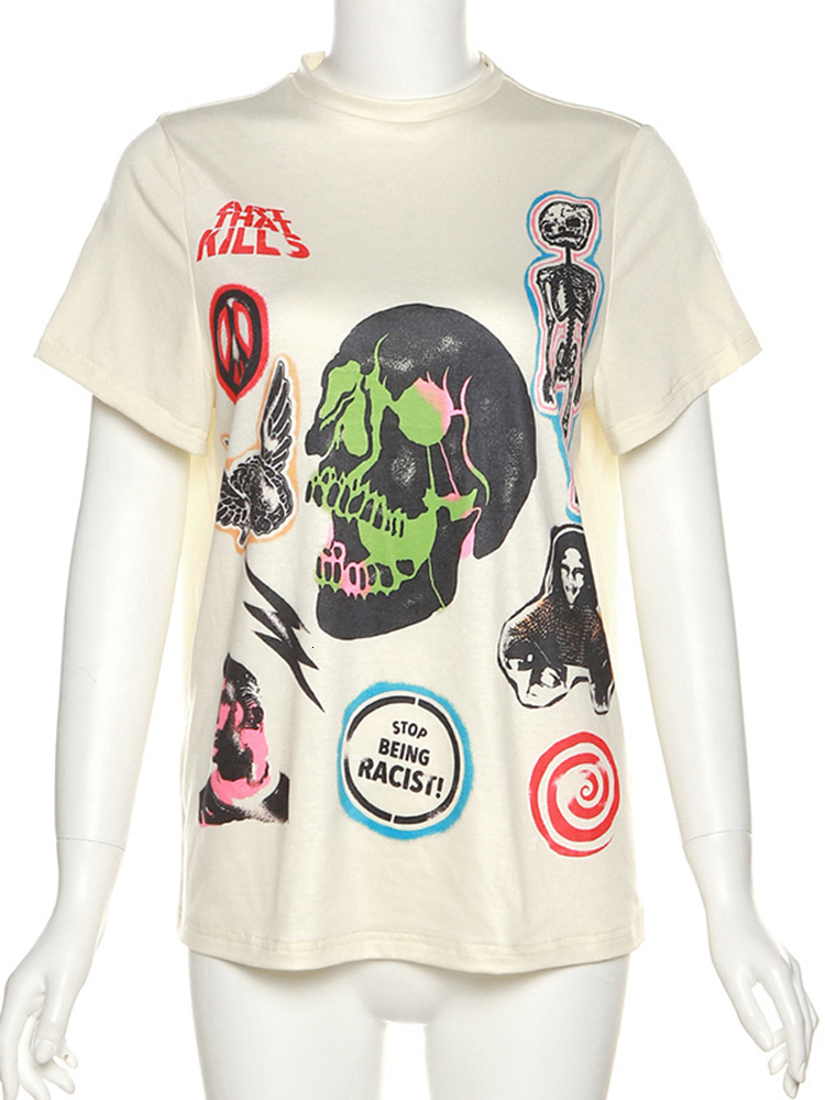 Women's T Shirt Kaus Grafis Gambar Huruf Mode Sifreyr Atasan Kasual Lengan Pendek Leher O Musim Panas Wanita Longgar Streetwear Seksi Y2K 230427