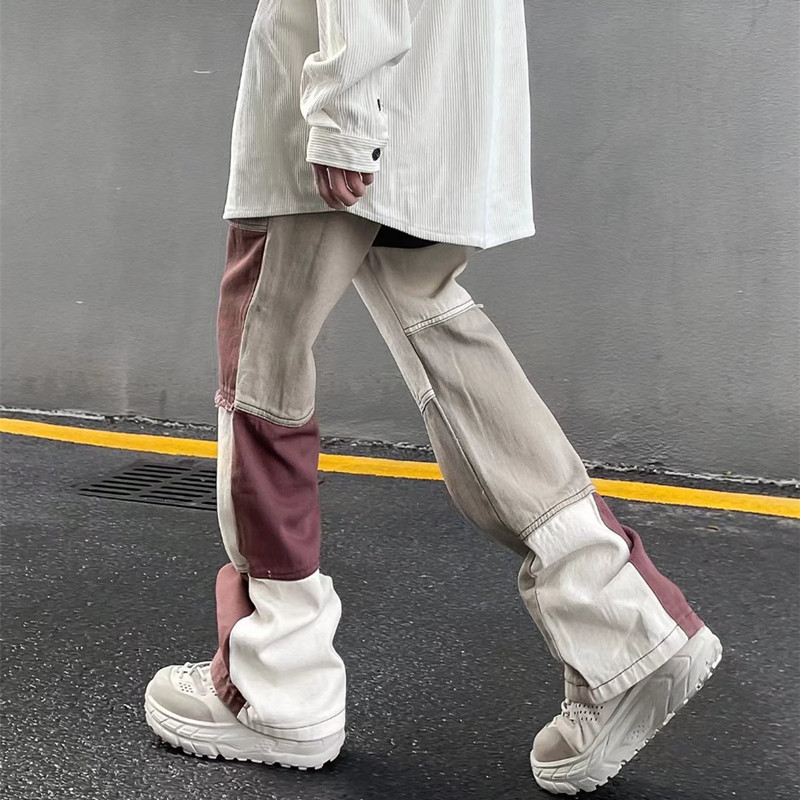 Men's Jeans Fashion Brown Patchwork Grunge Baggy Men Trousers High Street Loose Straight Hip Hop Women Denim Pants Pantalones 230426