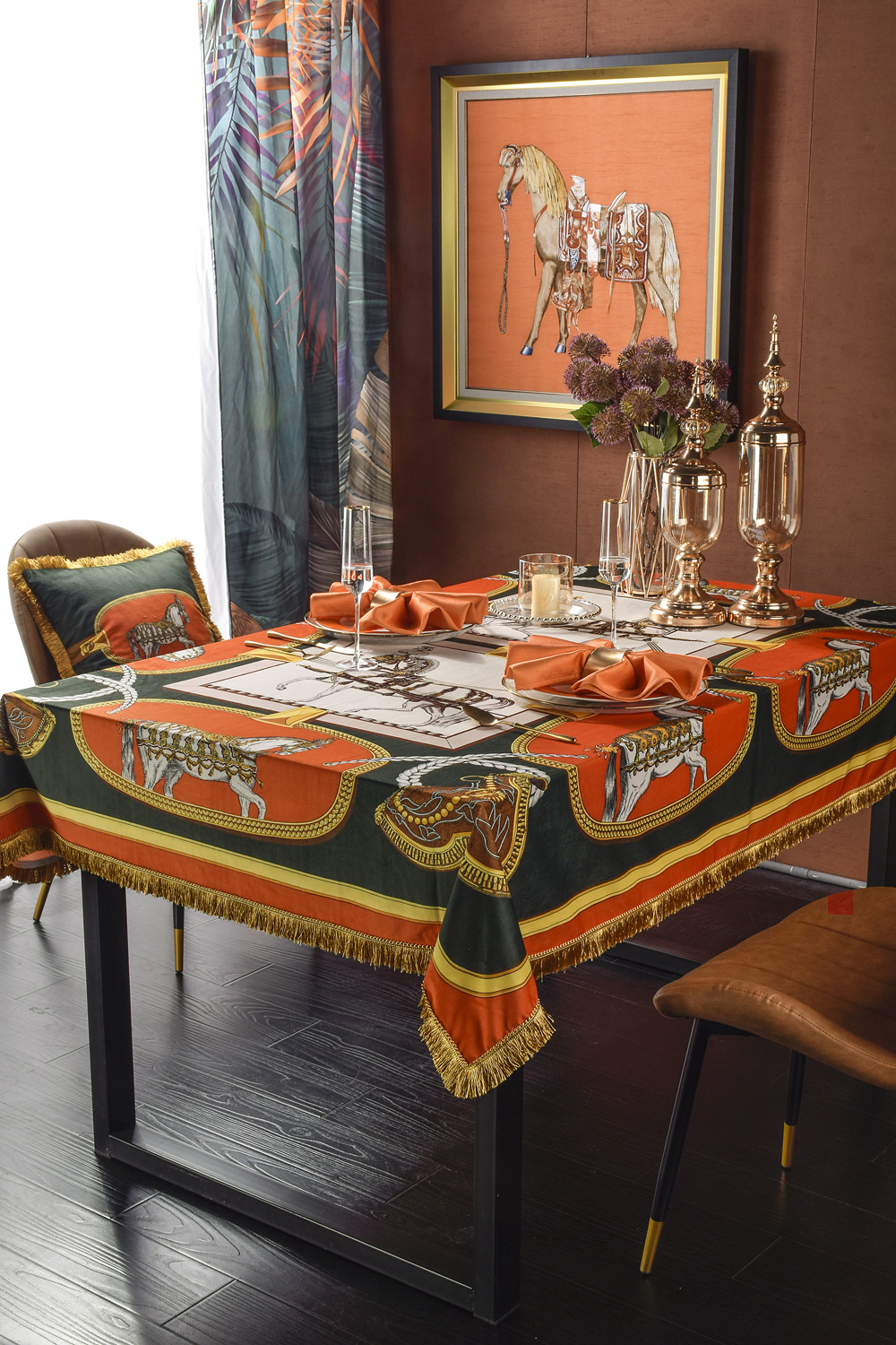 Round Tablecloth Hydrangea Tassel Jacquard Thick Table Cloth Polyester Cotton Table Cover for Home Wedding Party Decoration