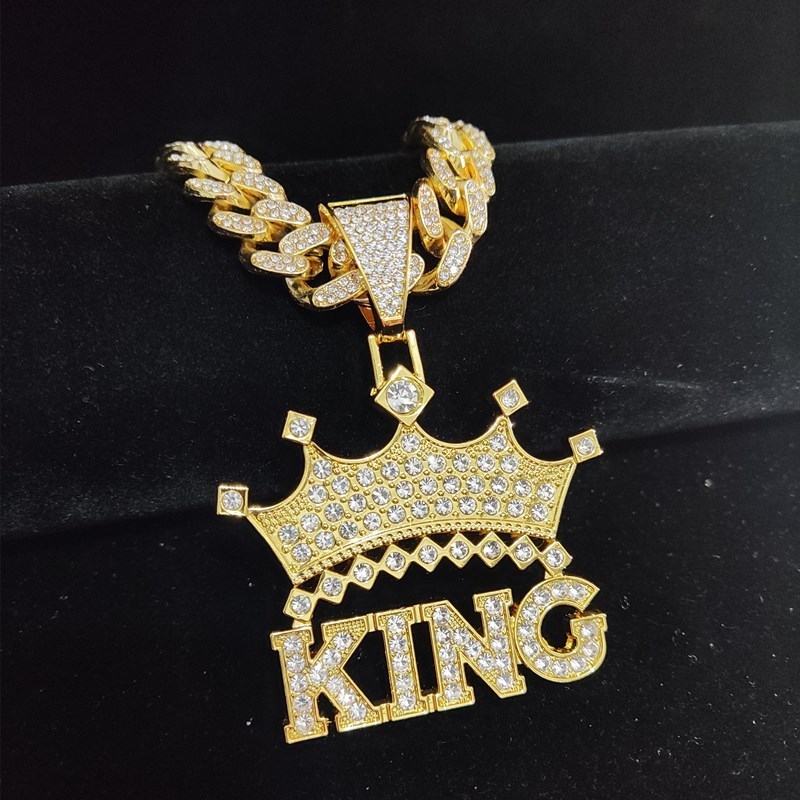 Strands Strings Men Women Hip Hop Crown with King Pendant Necklace with 13mm Cuban Chain HipHop Iced Out Bling Necklaces Fashion Charm Jewelry 230426