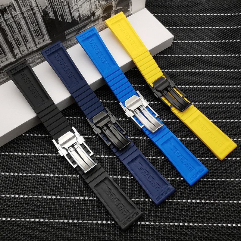 Watch Bands22mm Black Blue Red Yellow Bracelet SilICONe Rubber Band Stainless buckle 230426