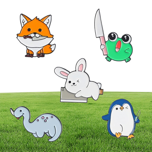 European Unisex Rabbit Fox Frog Penguin Dinosaur Shaped Brooches Pins Cartoon Alloy Animal Series Paint Badge Backpack Swea