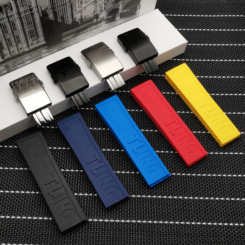 Watch Bands22mm Black Blue Red Yellow Bracelet SilICONe Rubber Band Stainless buckle 230426