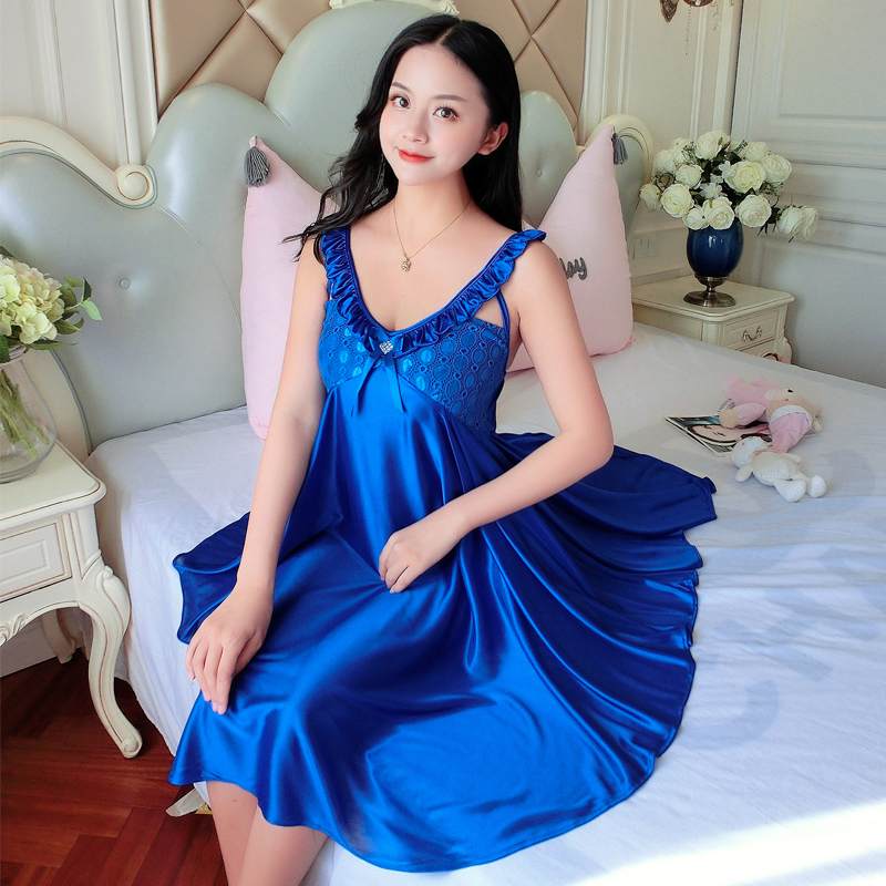 Sexy Pyjamas Ladies Sexy Silk Satin Night Dress Sleeveless Nighties V-neck Nightgown Plus Size Nightdress Lace Sleepwear Nightwear For Women 230427