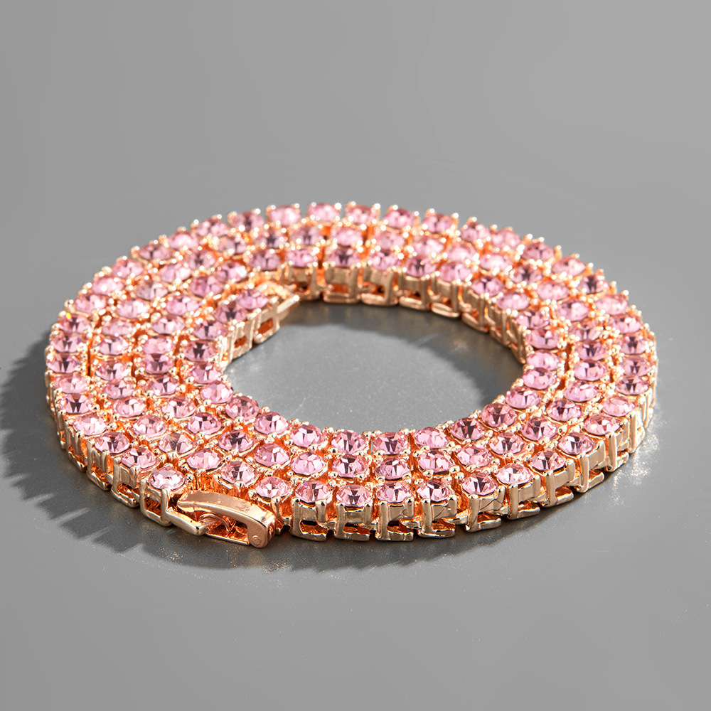 3/4/5mm Tennis Chains, Iced Out Single Row Necklaces, Rose Gold Sier Pink Women Men Fashion Round Dia Rhie Bg Hip Hop Jewelry Bracelet Gifts