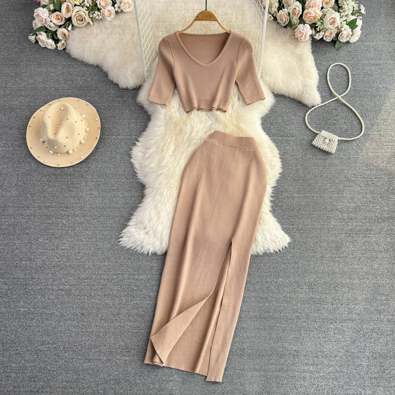 Two Piece Dress OCEANLOVE Two Piece Set for Women Knitting Solid Spring Summer Sexy Skirts Sets Korean Fashion Sexy Conjuntos De Vestidos 230428
