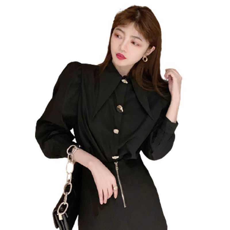 Women's Blouses Shirts QWEEK Comfort Women's Shirts Sharp Corner Lapel Fashion Lady Blouses Korean Style White All-match Long-sleeved Tops 2