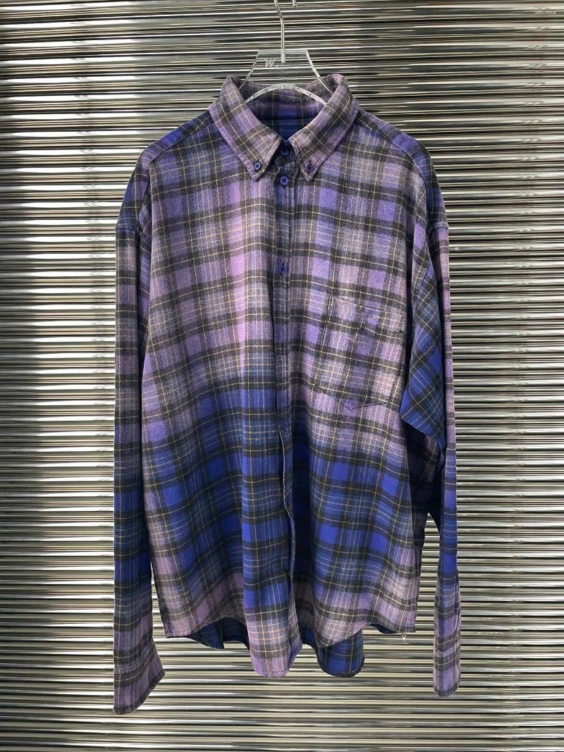 Men's Casual Shirts Autumn Collection Long Sleeve Turn Down Collar Letters Embroidered Gradient Tie Dye Plaid Shirt Women