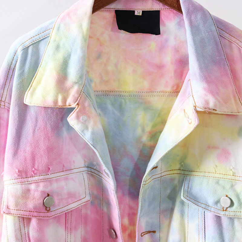 Women's Jackets Korean Rainbow Hole BF Denim Outerwear Women Spring Autumn Loose Single-Breasted Streetwear Cowboy Jacket Coats 230428