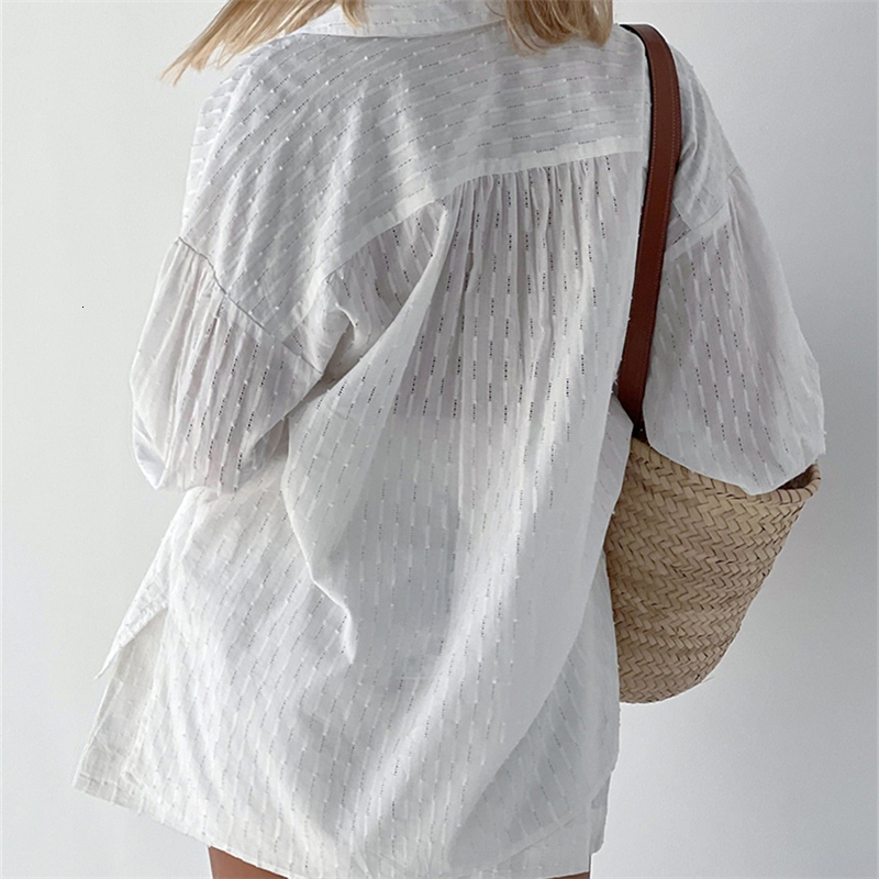 Women's Sleepwear Women's Matching Set Jacquard Full Lantern Sleeve ShirtPocket Shorts 2 Pieces Suit Sleepwear Pajama Home Clothes Soft Oute